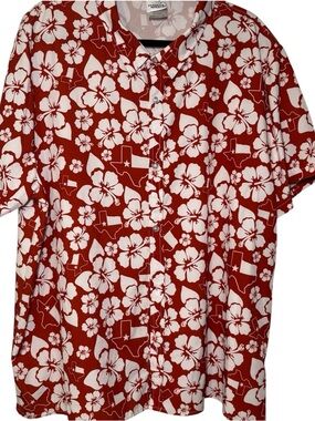 Creative Apparel Concepts Men’s XXL Orange Hawaiian Floral Texas Flag Button-Up